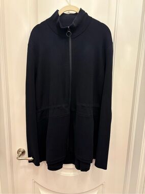 Akris Navy Full-Zip Peplum Hem Sweater Jacket